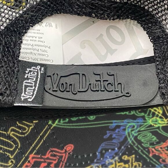 NWT New! VON DUTCH NEON LOGO BLACK TRUCKER HAT. OS. Streetwear Y2K Unisex - Picture 3 of 9